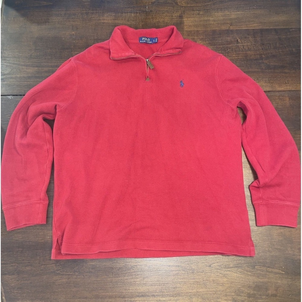 Polo Ralph Lauren Sweater Men's Large Dark Red 1/4 Zip Pullover Blue Pony
